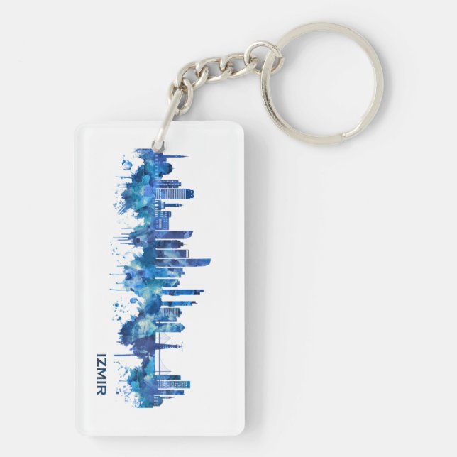 Izmir Turkey Skyline Blue Keychain (Back)
