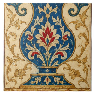 Iznik Blue Ornamental Vase Floral Art   Tile