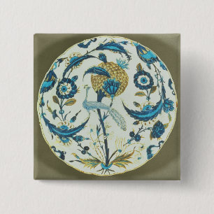 Iznik dish painted with a peacock perched among fl 2 inch square button