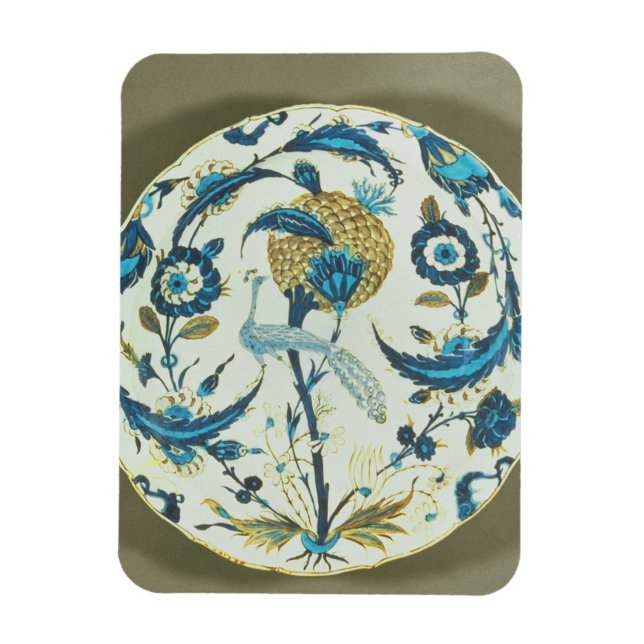 Iznik dish painted with a peacock perched among fl magnet (Vertical)