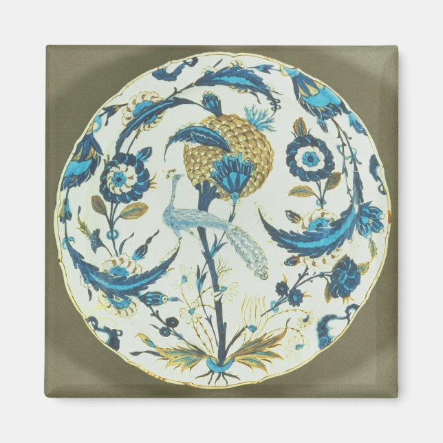 Iznik dish painted with a peacock perched among fl magnet (Front)