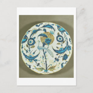 Iznik dish painted with a peacock perched among fl postcard