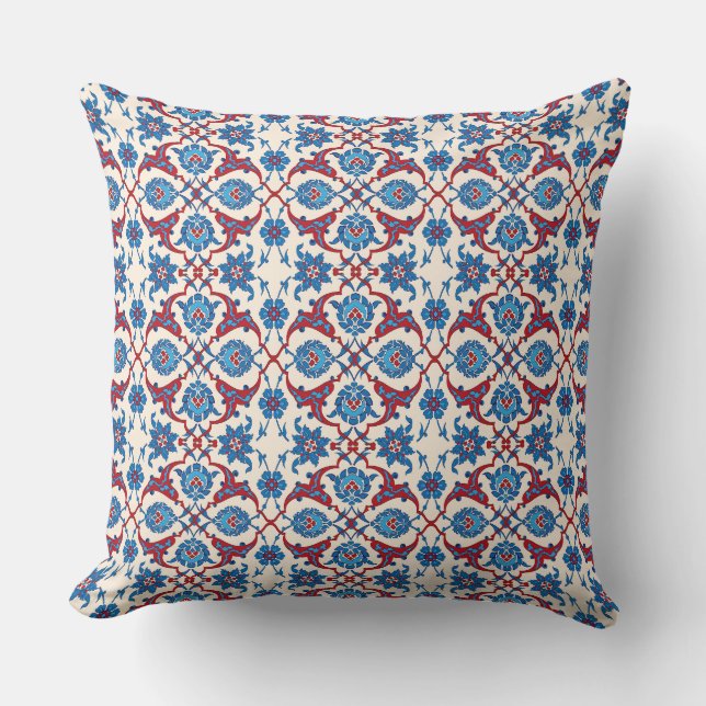 Iznik Floral Pattern Throw Pillow (Front)