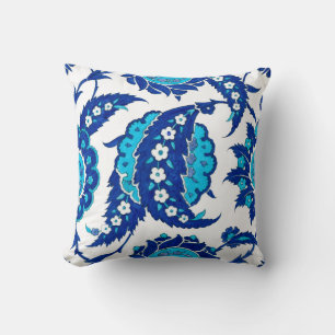Iznik Ottoman Floral Blue Turquoise Paisley Throw Pillow