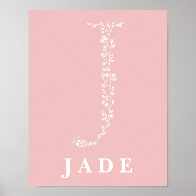 J Botanical Floral Monogram Custom Nursery Poster (Front)