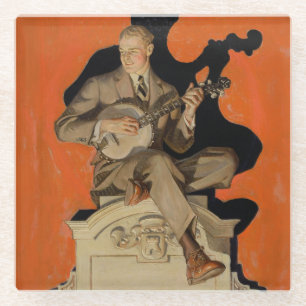 J.C. Leyendecker Banjo Player 1920 Art Deco Art Glass Coaster