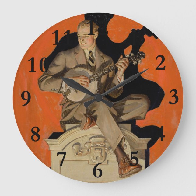 J.C. Leyendecker Banjo Player 1920 Art Deco Art Large Clock (Front)