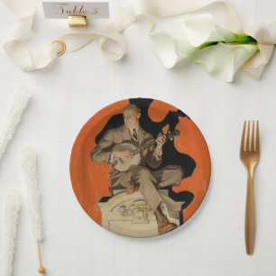 J.C. Leyendecker Banjo Player 1920 Art Deco Art Paper Plate