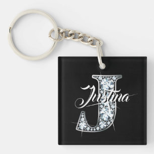 J Faux Diamond Bling Monogram Keychain