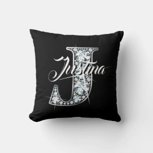 J Faux Diamond Bling Monogram Throw Pillow