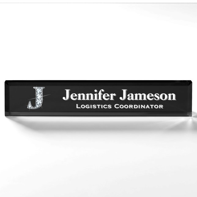 J Faux Diamond Desk Nameplate (Front)