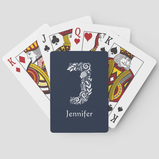 J Floral Doodle Monogram Playing Cards (Back)