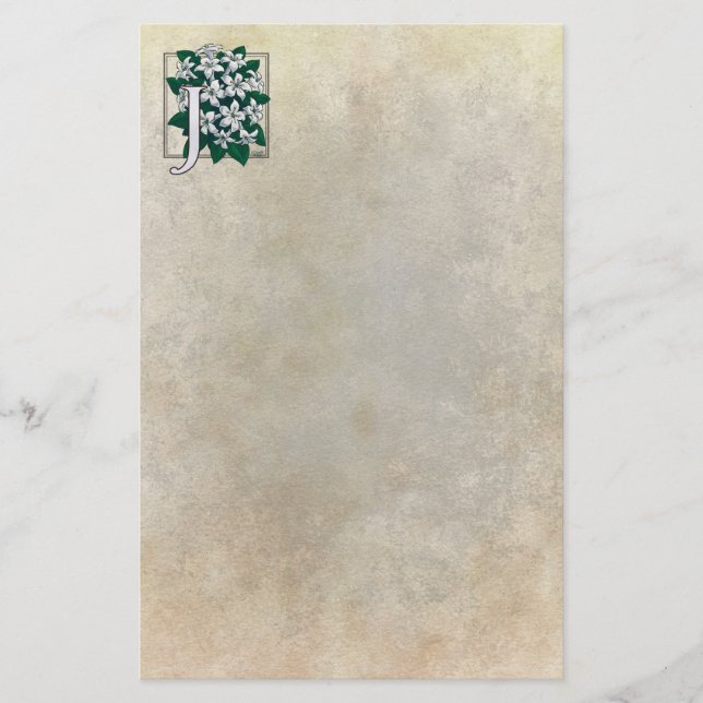 J for Jasmine Flower Monogram Stationery (Front)