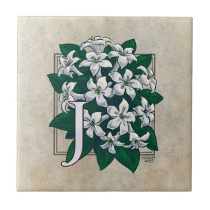 J for Jasmine Flower Monogram  Tile