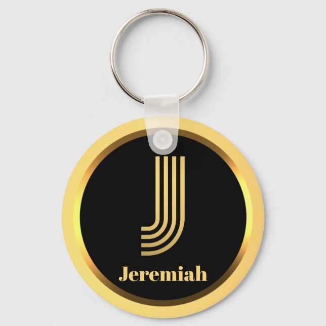 J Gold Monogrammed Letter Personalised Keychain (Front)