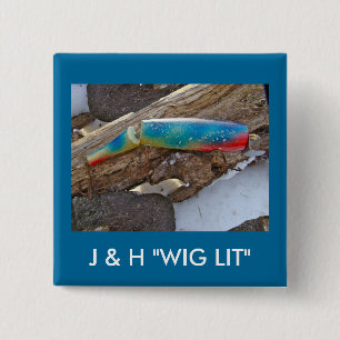 J & H "WIG LIT" Vintage Saltwater Lure Items 2 Inch Square Button