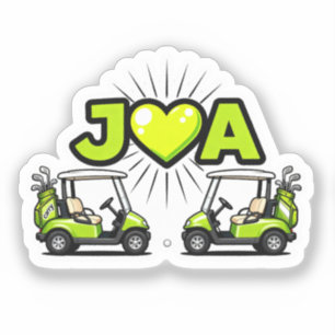 J Heart A Cute Golf Cart Couple's Monogram Sticker