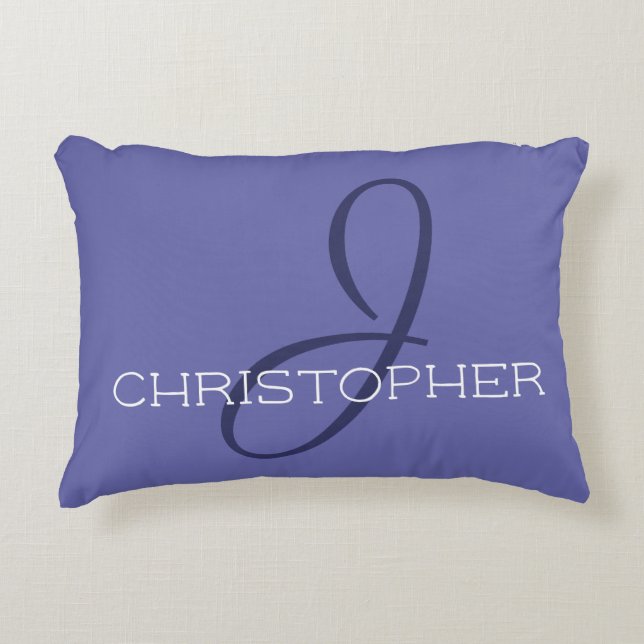 J Initial Custom Name Blue Periwinkle Accent Pillow (Front)