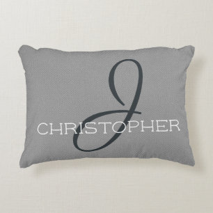 J Initial Personalized Name Black White Grey Accent Pillow
