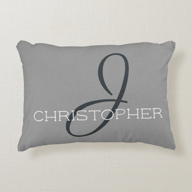 J Initial Personalized Name Black White Grey Accent Pillow (Front)