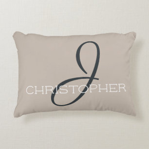 J Initial Personalized Name Neutral Taupe Tan Accent Pillow