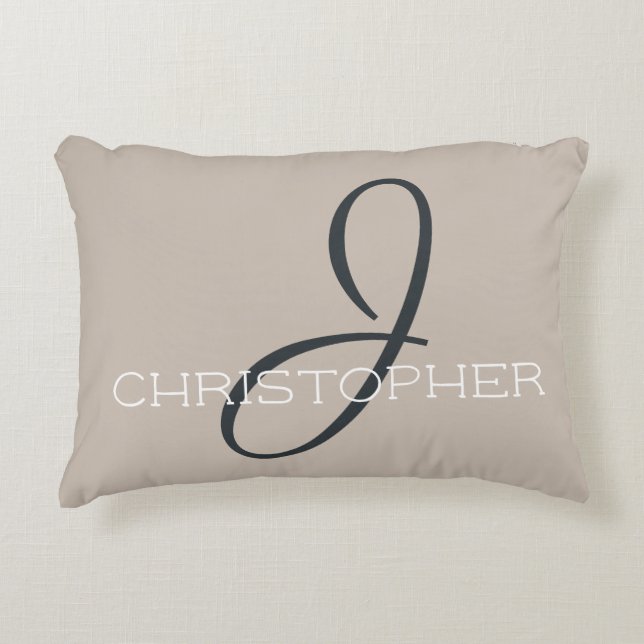 J Initial Personalized Name Neutral Taupe Tan Accent Pillow (Front)