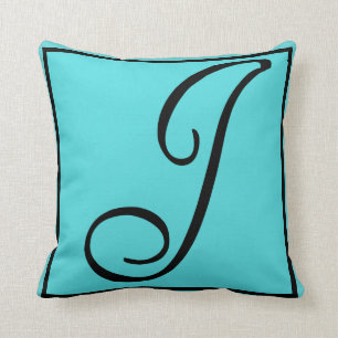J INITIAL PILLOW - Letter J on Aqua Background