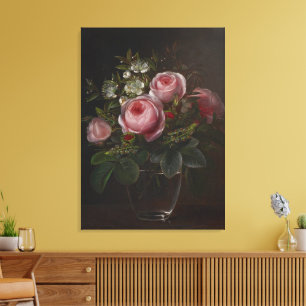 J.L. Jensen - Roses and Tree Anemones in a ... Canvas Print