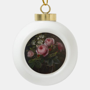 J.L. Jensen - Roses and Tree Anemones in a ... Ceramic Ball Christmas Ornament