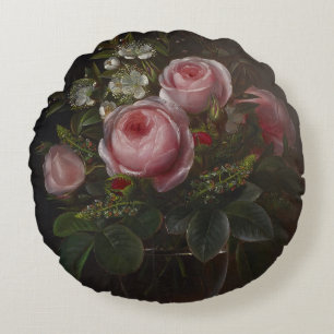 J.L. Jensen - Roses and Tree Anemones in a ... Round Pillow