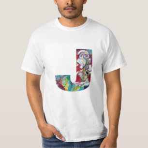 J LETTER /SANTA AND SAX, CHRISTMAS PARTY MONOGRAM T-Shirt