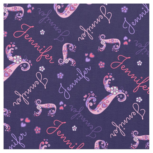 J monogram and personalized name Jennifer fabric (Close Up)