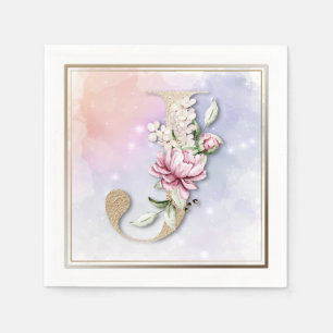 J Monogram Burgundy Floral Napkins