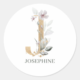 J Monogram Floral Personalized Classic Round Sticker