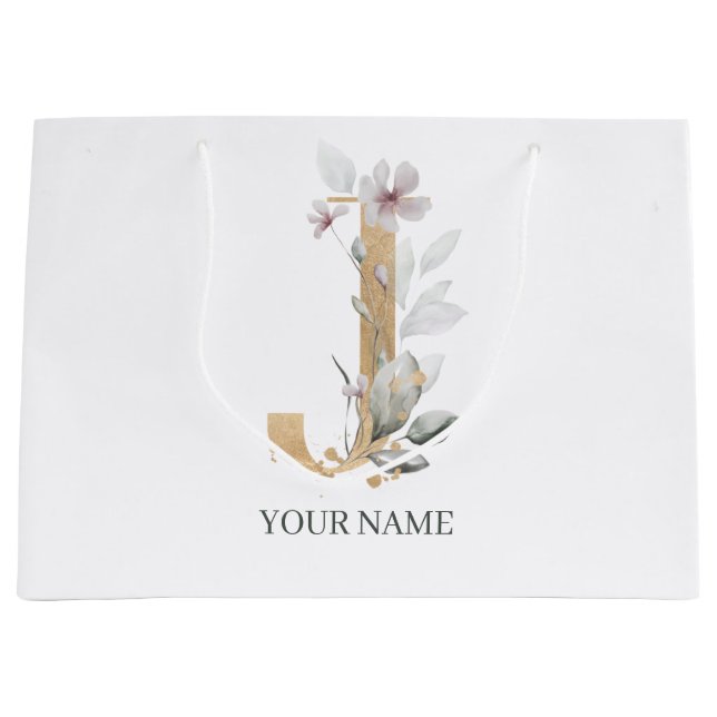 J Monogram Floral Personalized Large Gift Bag (Front)