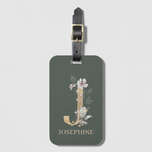 J Monogram Floral Personalized Luggage Tag (Front Vertical)