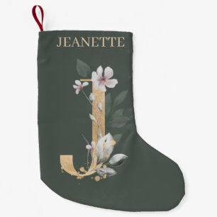 J Monogram Floral Personalized Small Christmas Stocking