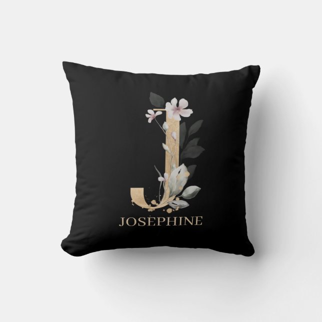 J Monogram Floral Personalized Throw Pillow (Front)