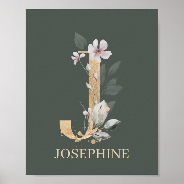 J Monogram Floral Poster personnalisé (Devant)