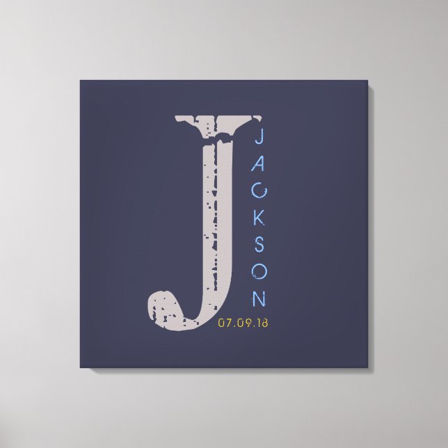 J Monogram Initial Bar Bat Mitzvah Sign-In Board Canvas Print (Front)