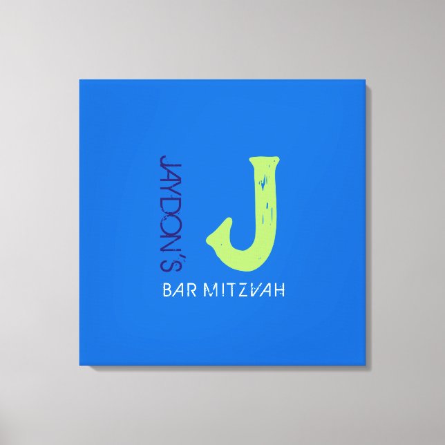 J Monogram Initial Bar Bat Mitzvah Sign-In Board Canvas Print (Front)