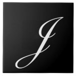 J Monogram Initial White on Black Tile<br><div class="desc">Classic White Letter Monogram on Black Background,  J.</div>