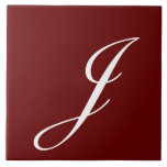 J Monogram Initial White on Maroon Tile<br><div class="desc">Classic White Letter Monogram on Dark Red Background,  J.</div>