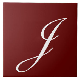 J Monogram Initial White on Maroon Tile