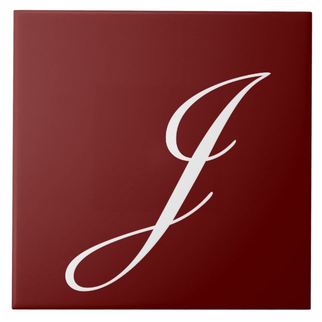 J Monogram Initial White on Maroon Tile (Front)