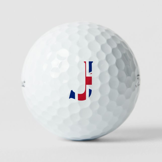 J Monogram overlaid on Union Jack Flag tpv1 gbcnt Golf Balls (Front)