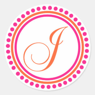 J Monogram (Pink / Orange Dot Circle) Classic Round Sticker