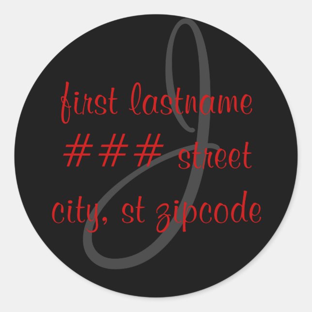 J monogram return address label - personalize info (Front)