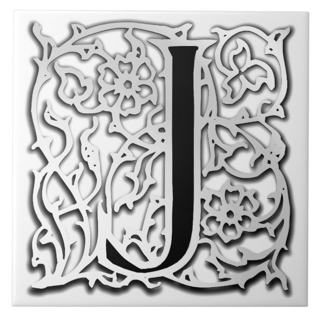 J Monogram "Silver Besque" Ceramic Tile (Front)