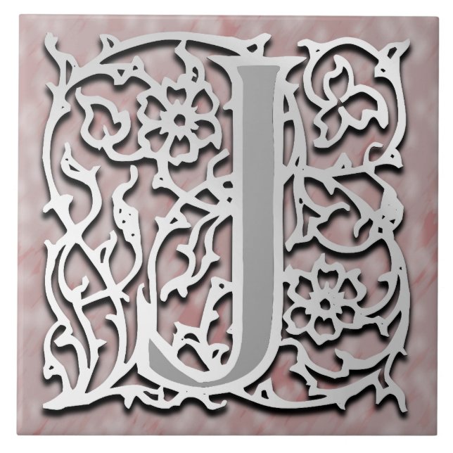 J Monogram "Silver Stone" Block Letter Tile (Front)